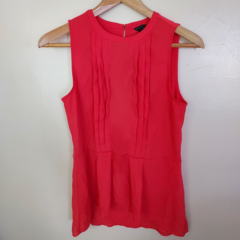 Ann Taylor Red Pleated Peplum Sleeveless Blouse Top XS